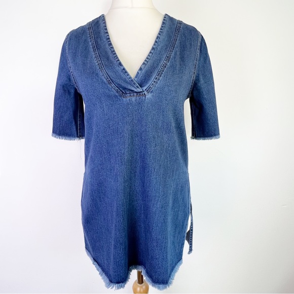 River Island Tops - River Island Light Blue Denim V-neck Short Sleeve Tunic Top UK Size 8